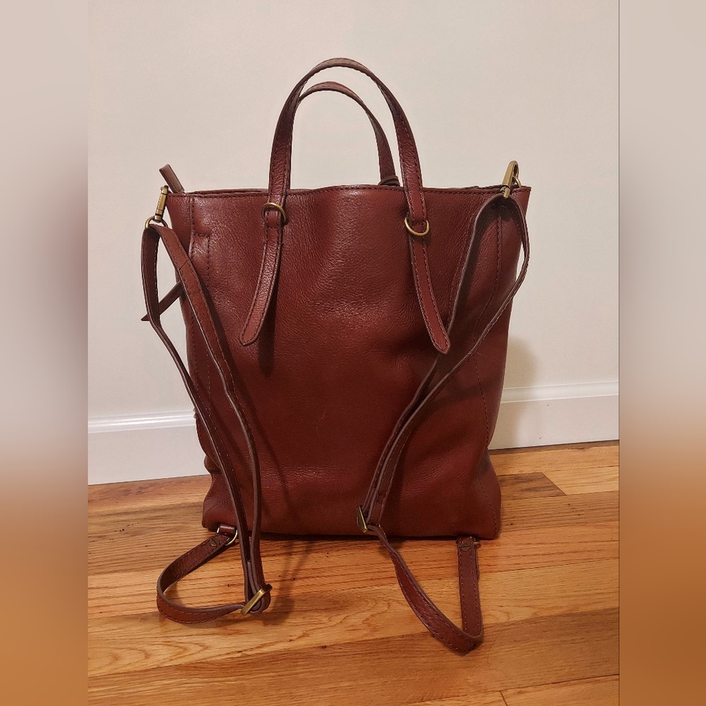Fossil Women's Camilla Leather Convertible Backpack Purse Handbag Henna